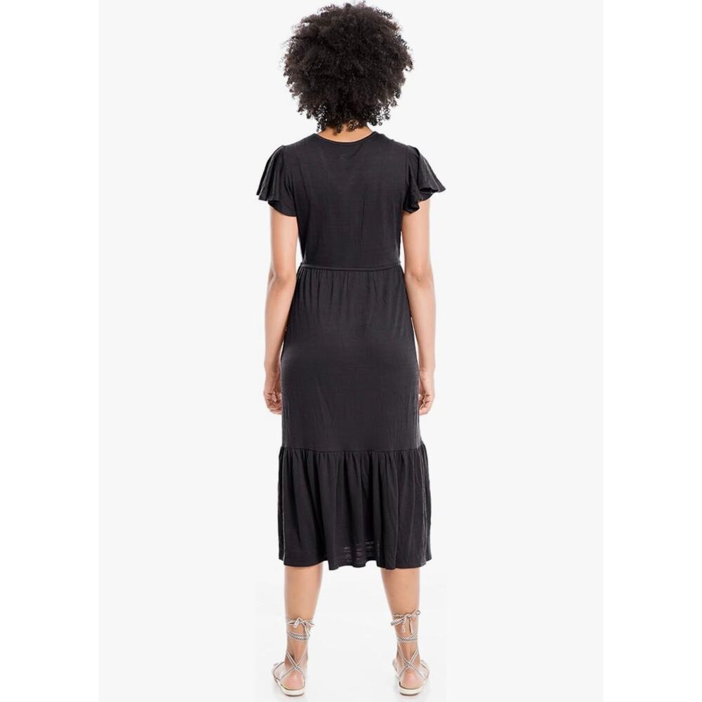 Max Studio Solid Black Flutter Short Sleeve Faux … - image 3